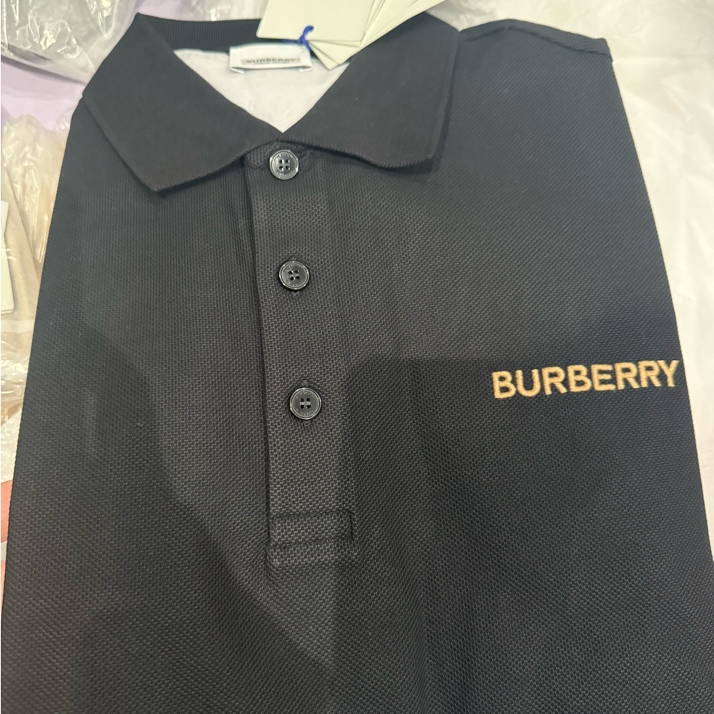 Burberry Black Polo with Gold Embroidered Logo size small
